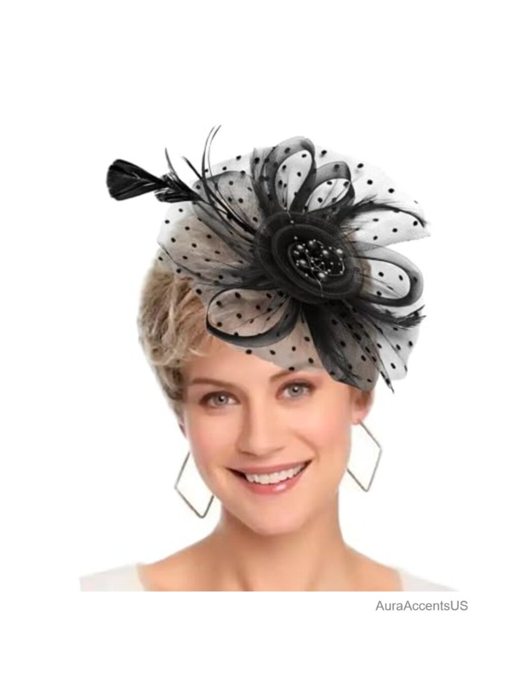Women's Floral Fascinator Hat Mesh Feathers Hair Clip Headband Tea Party Derby